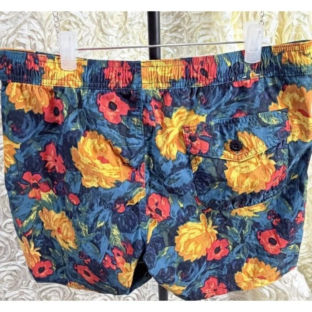 J.Crew Swim Trunks Mens M Floral Print Blue Orange Stretch 6